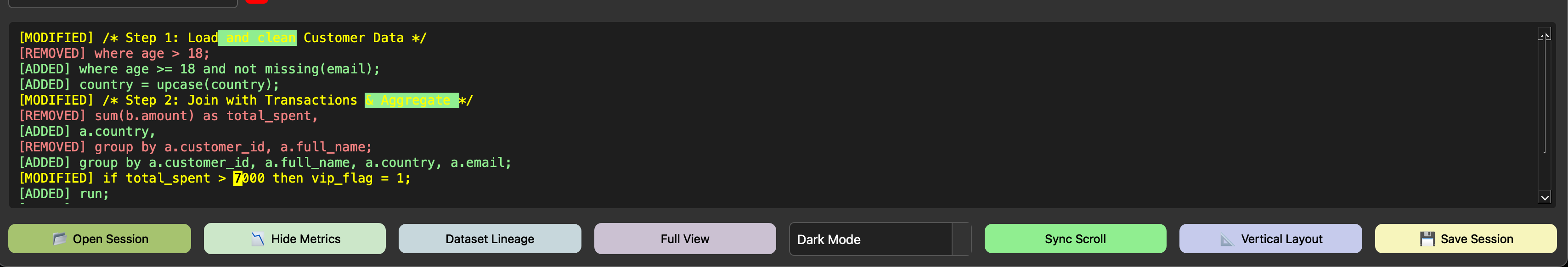Code Difference Highlight